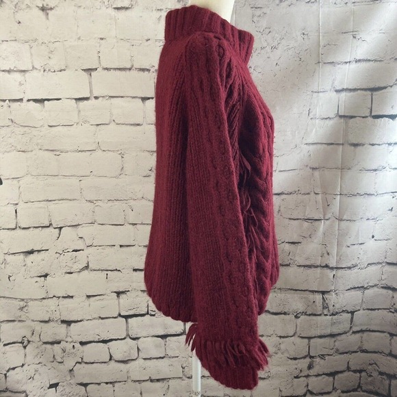 Eleven Six Sweater Womens Large Lorena Fringed Cable Knit Alpaca Blend Burgundy - Picture 4 of 11